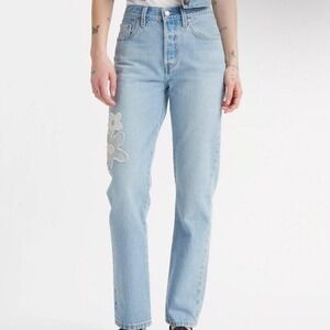Levi's 501 Patchwork Flower Denim Jeans Size Light Wash Size W31 L32 Boho